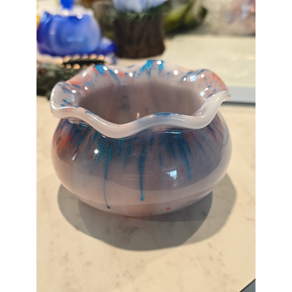 Wavy Edge Resin‎ Handmade Bowl Pink Blue Red White  616